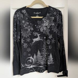 Gloria Vanderbilt Black Reindeer & Snowflake Sweater-SZ LG
